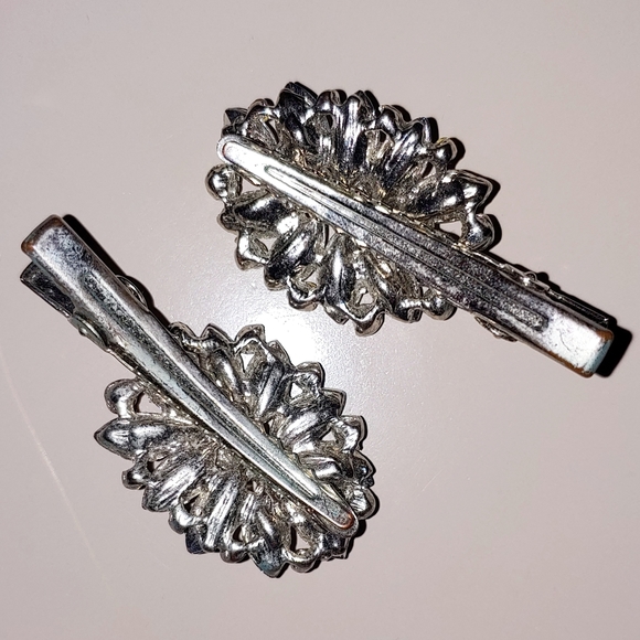 Rhinestone cluster hair clips barrettes set of 2 retro vintage look - Picture 3 of 3